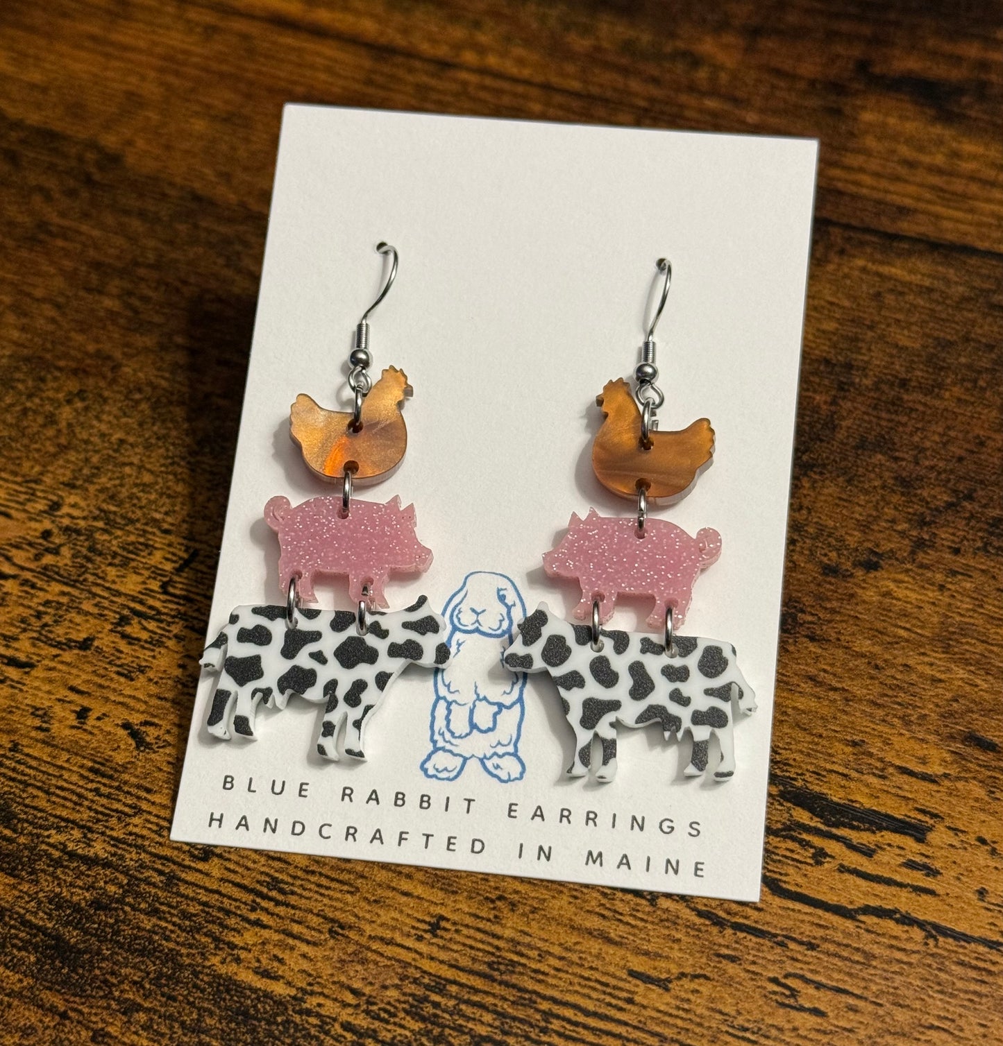 Acrylic Farm Animal Earrings
