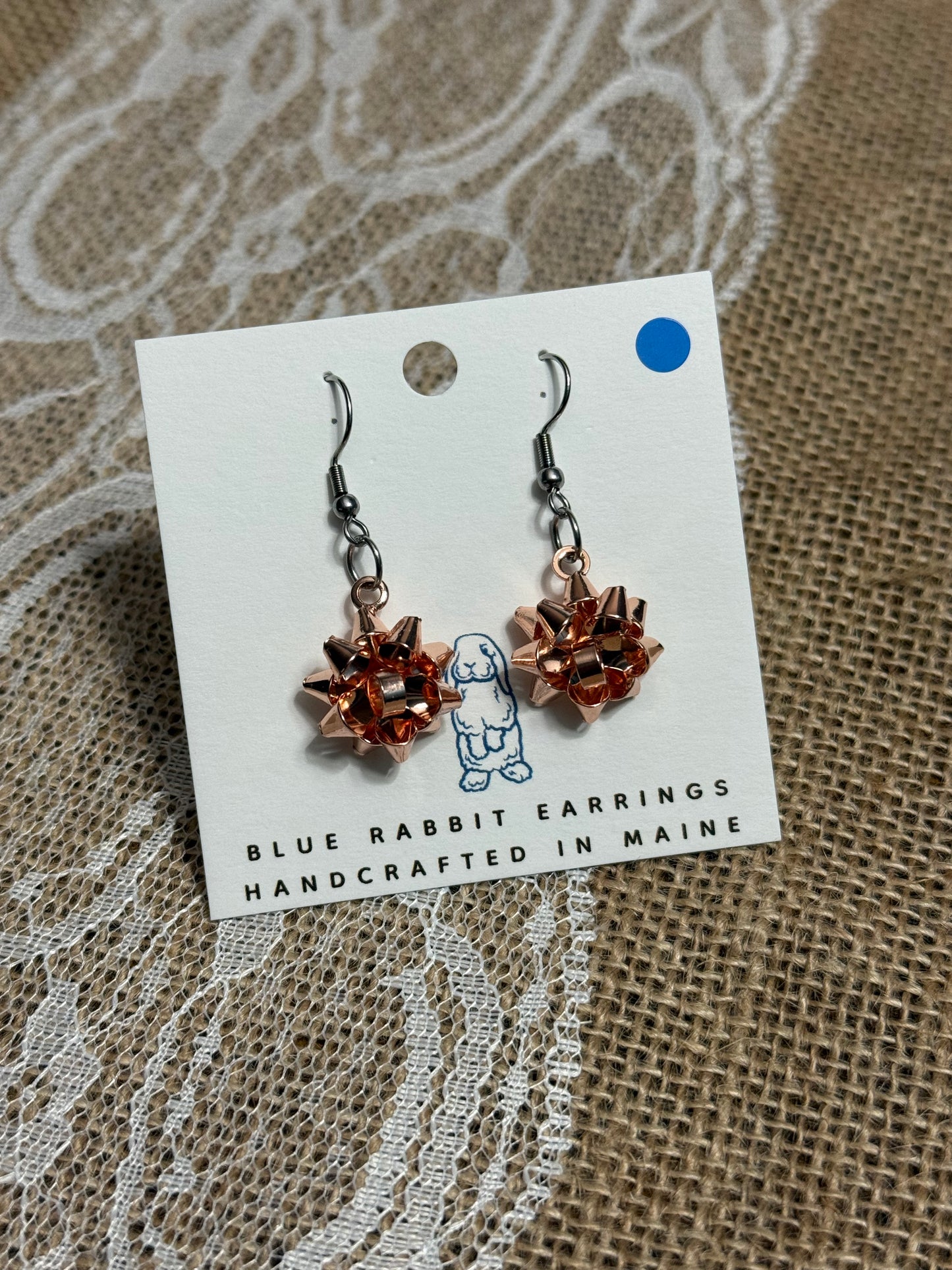Rose Gold Christmas Bow Earrings