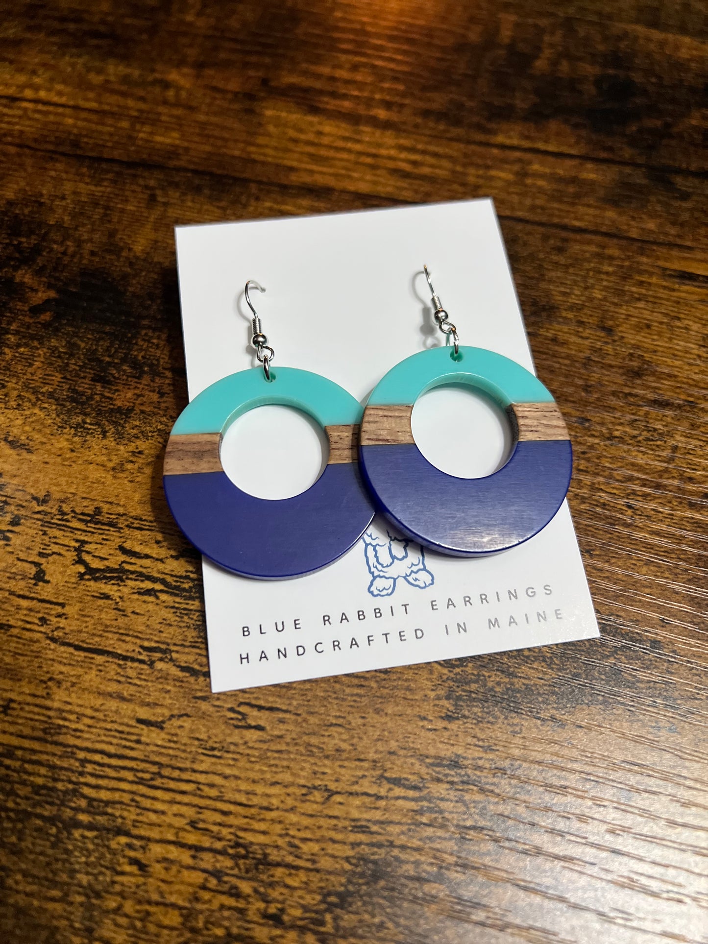 Navy & Teal Acrylic & Wood Hoops