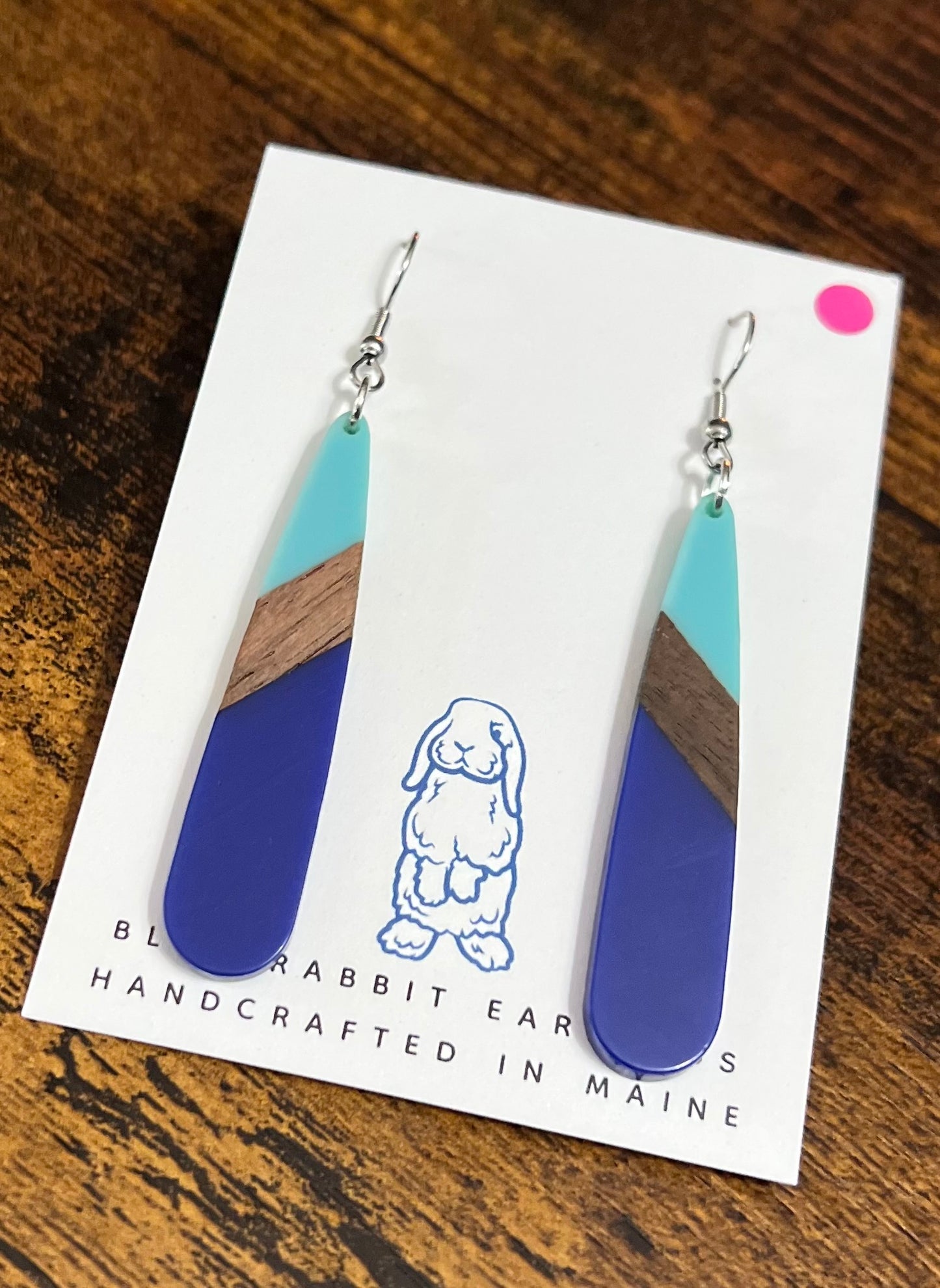 Acrylic Navy & Turquoise Teardrop Earrings