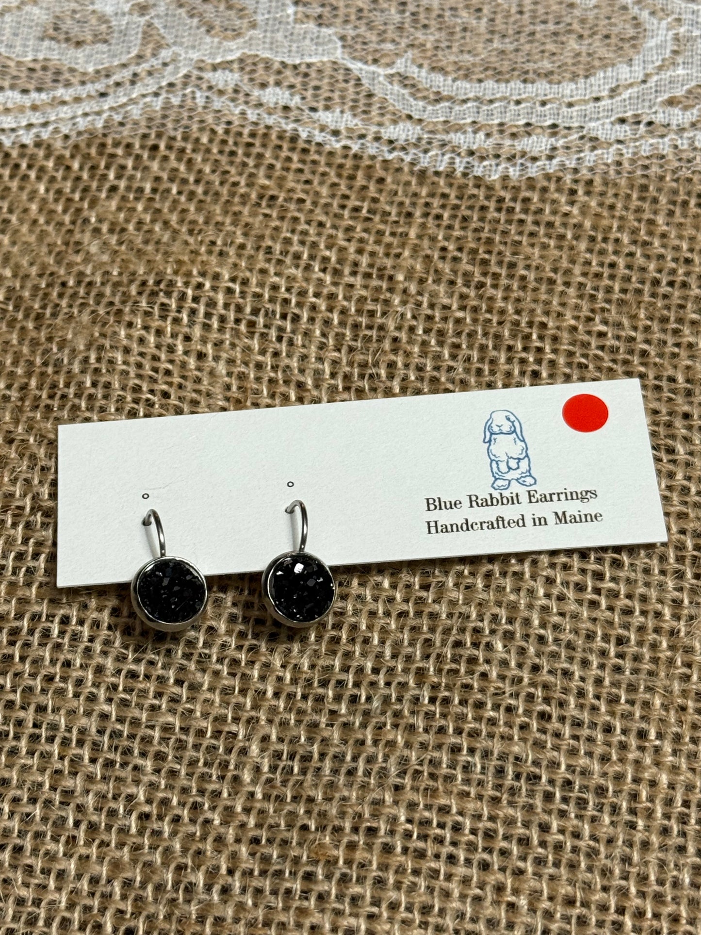 Black Druzy Leverbacks 8mm