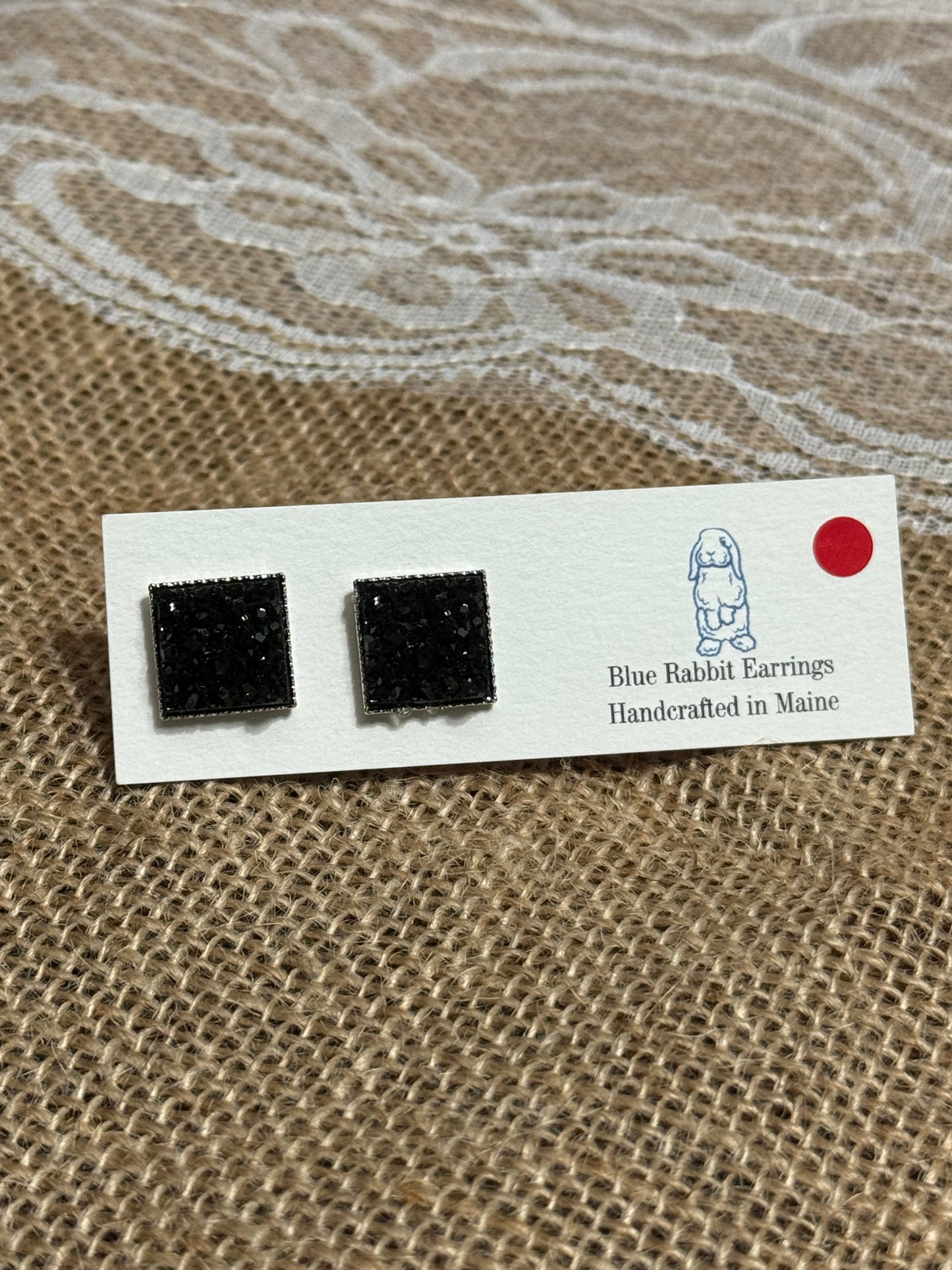 Square Black Druzy Studs
