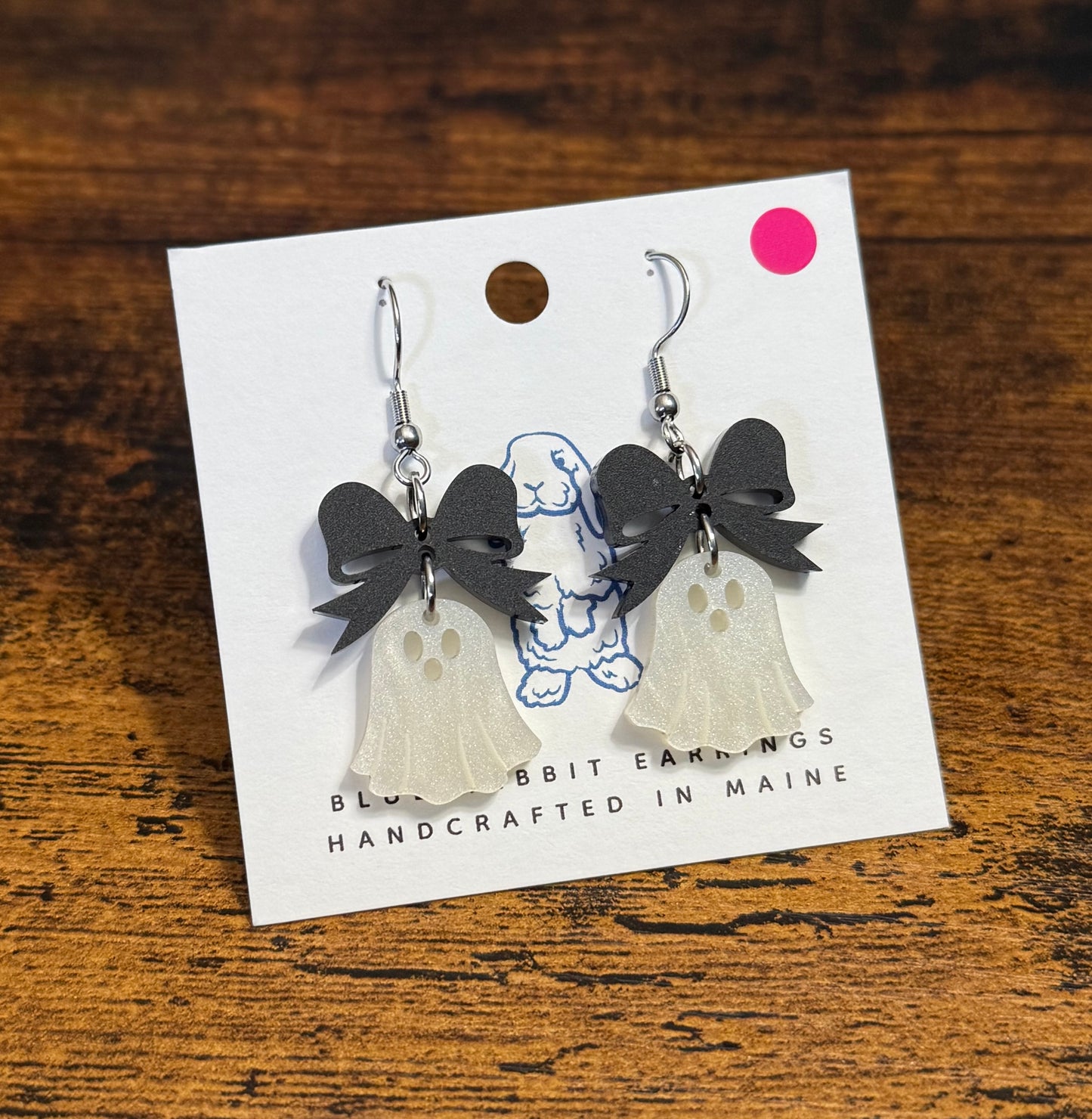 Acrylic Ghosts & Bow Earrings- Black