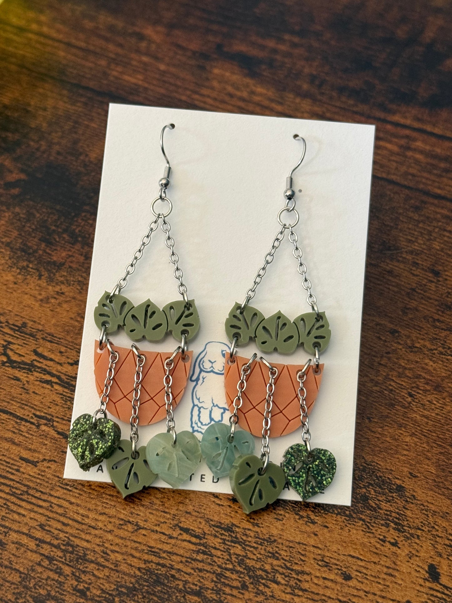 Acrylic Pothos Plant Earrings