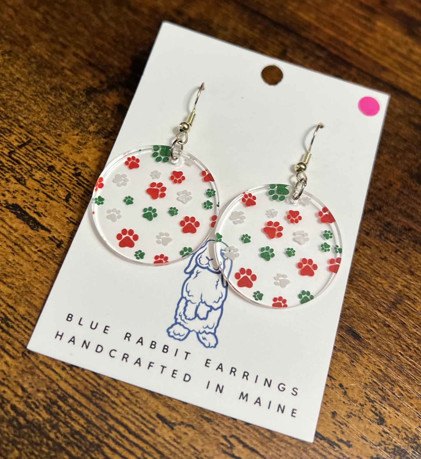 Acrylic Paw Print Christmas Earrings