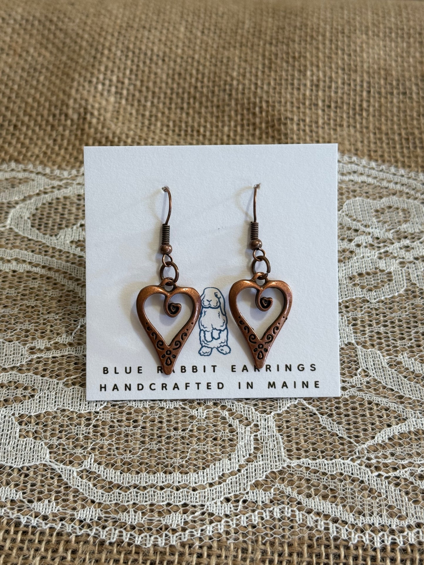Antique Copper Heart Earrings