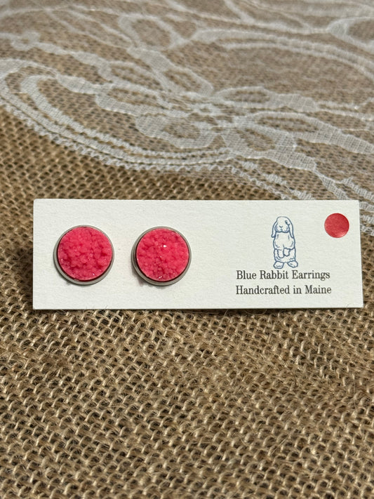 Neon Pink Druzy Studs 12mm