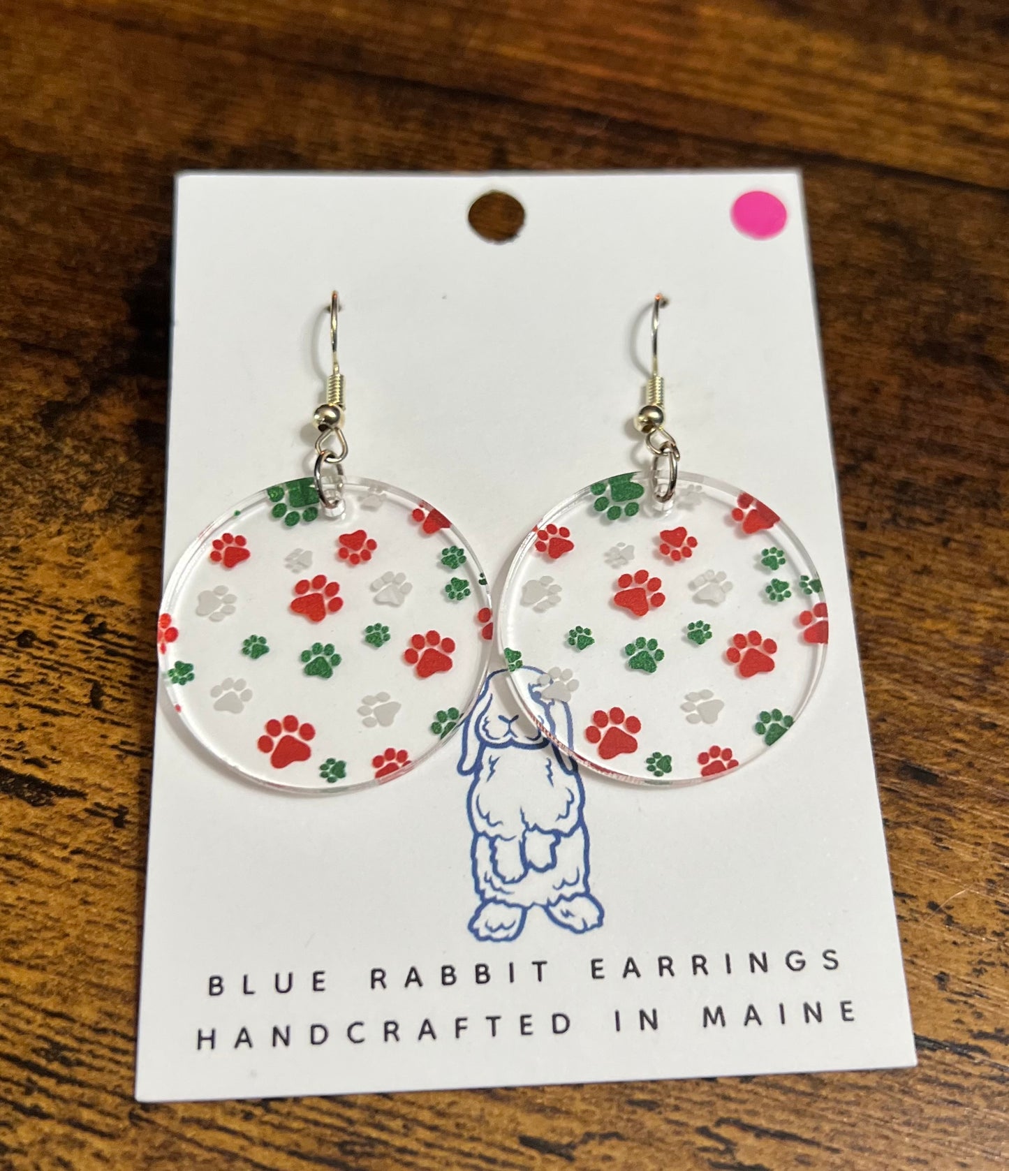 Acrylic Paw Print Christmas Earrings