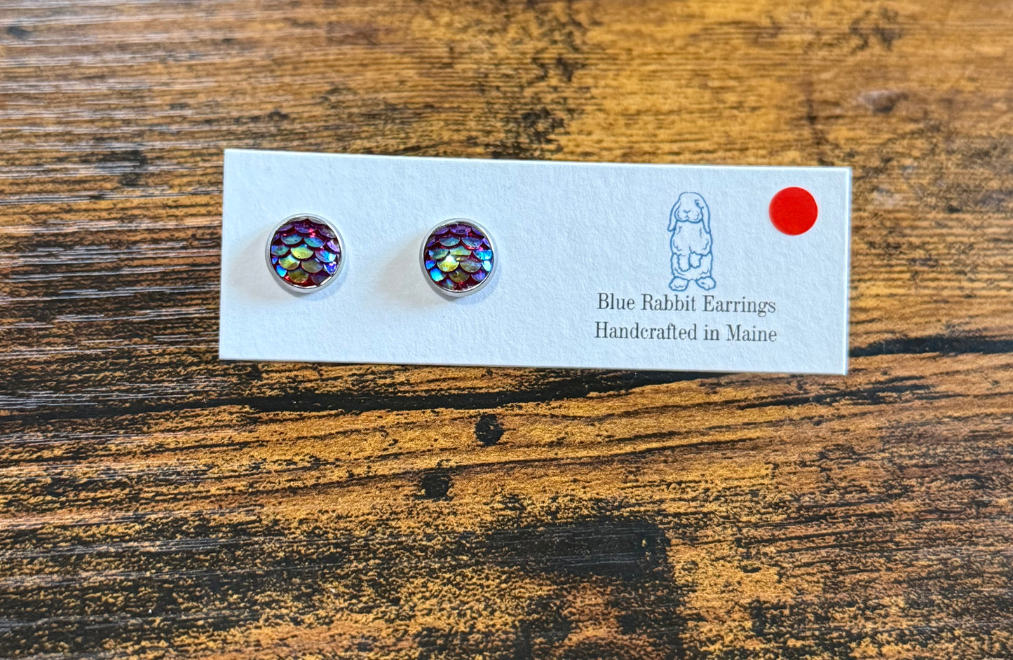 Magenta Mermaid Studs 8mm