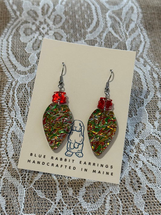 Acrylic Tinsel Christmas Bulb Earrings