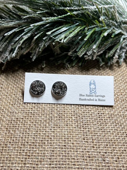 Gun Metal Druzy Studs 12mm