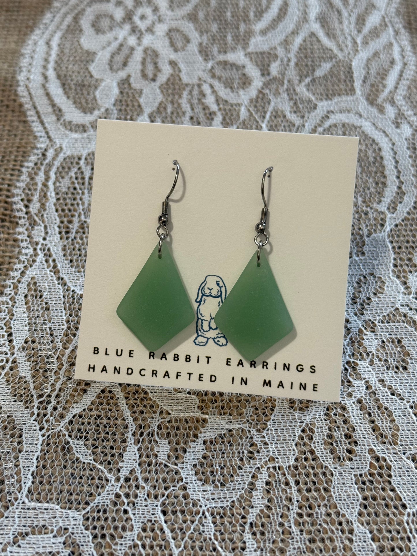 Green Diamond Sea Glass Earrings