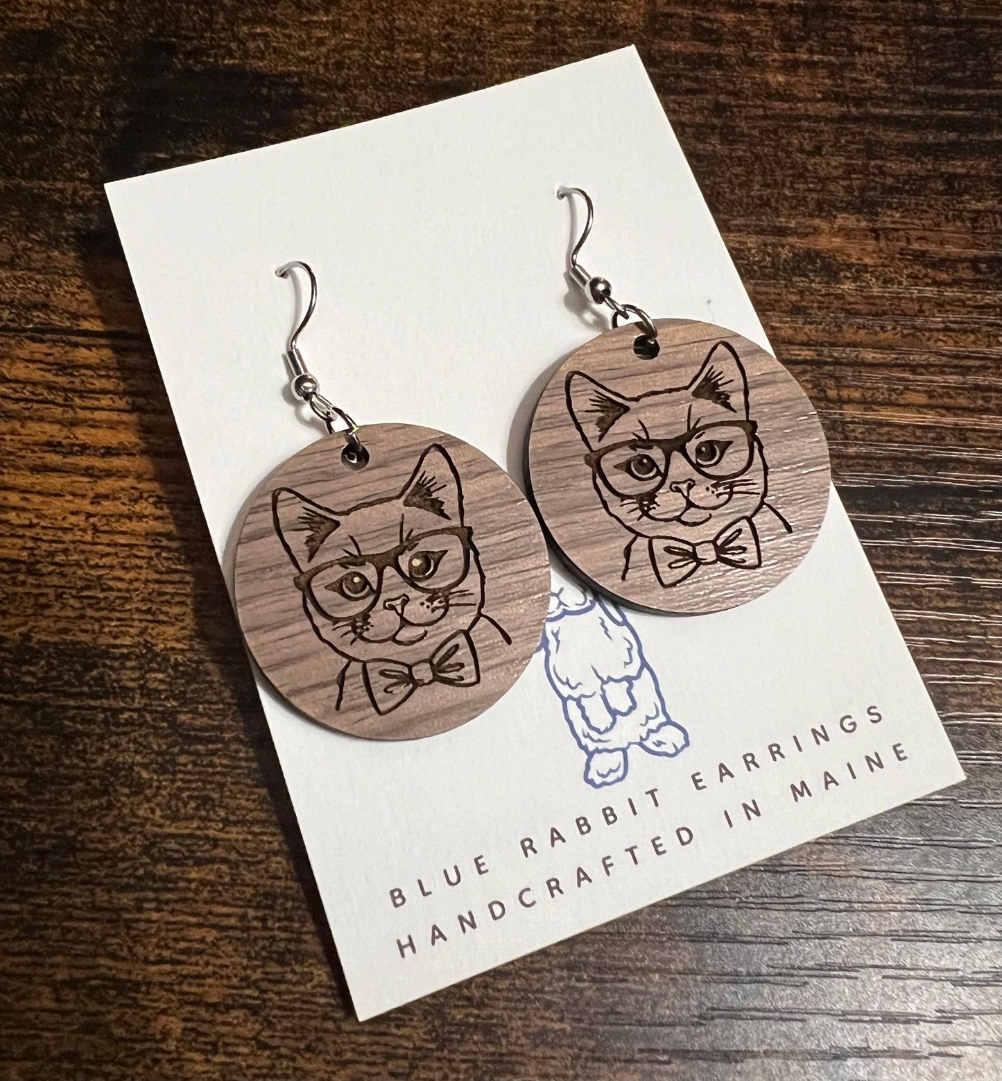 Walnut Cat Earrings