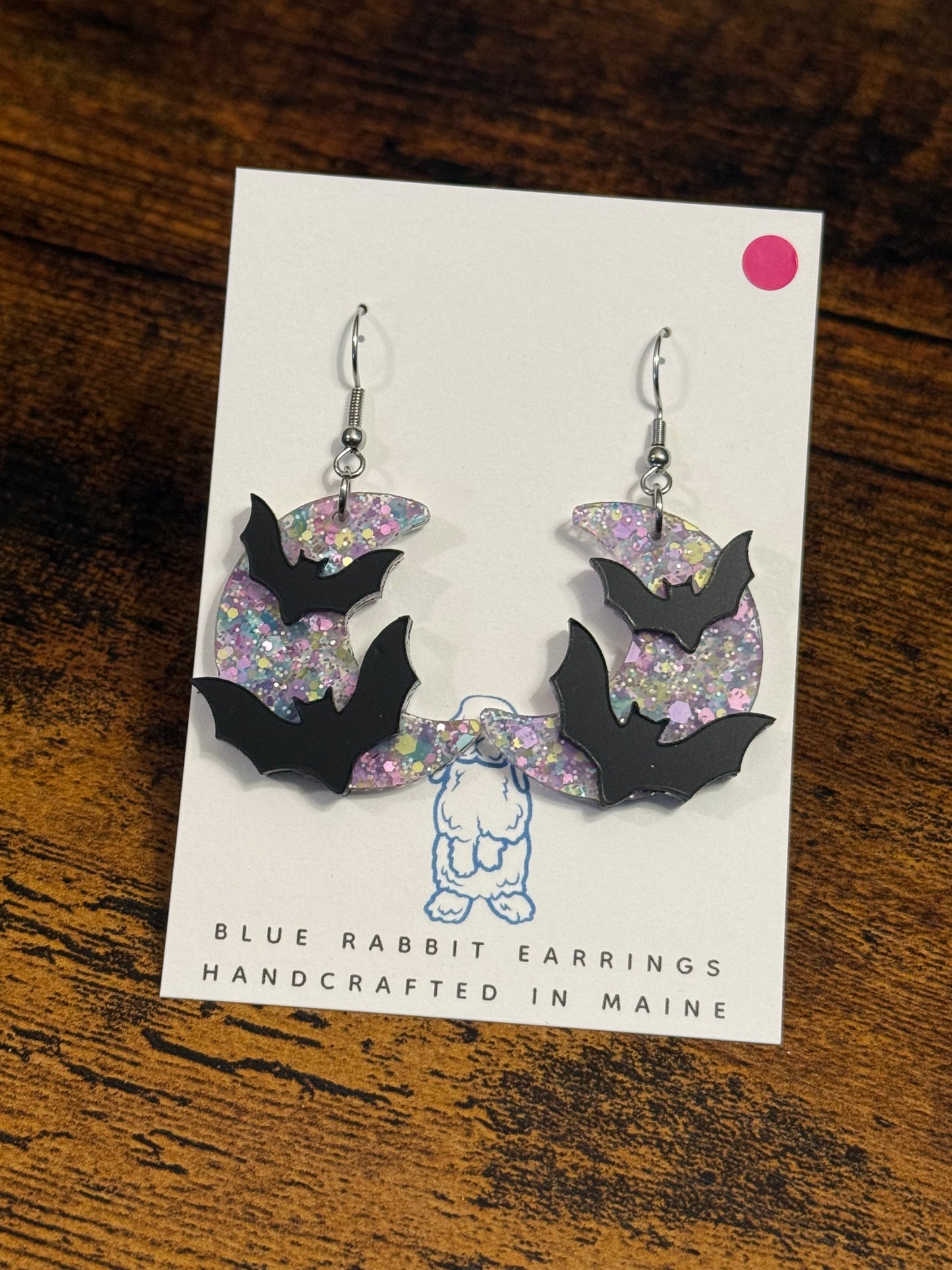 Acrylic Moon & Bat Earrings