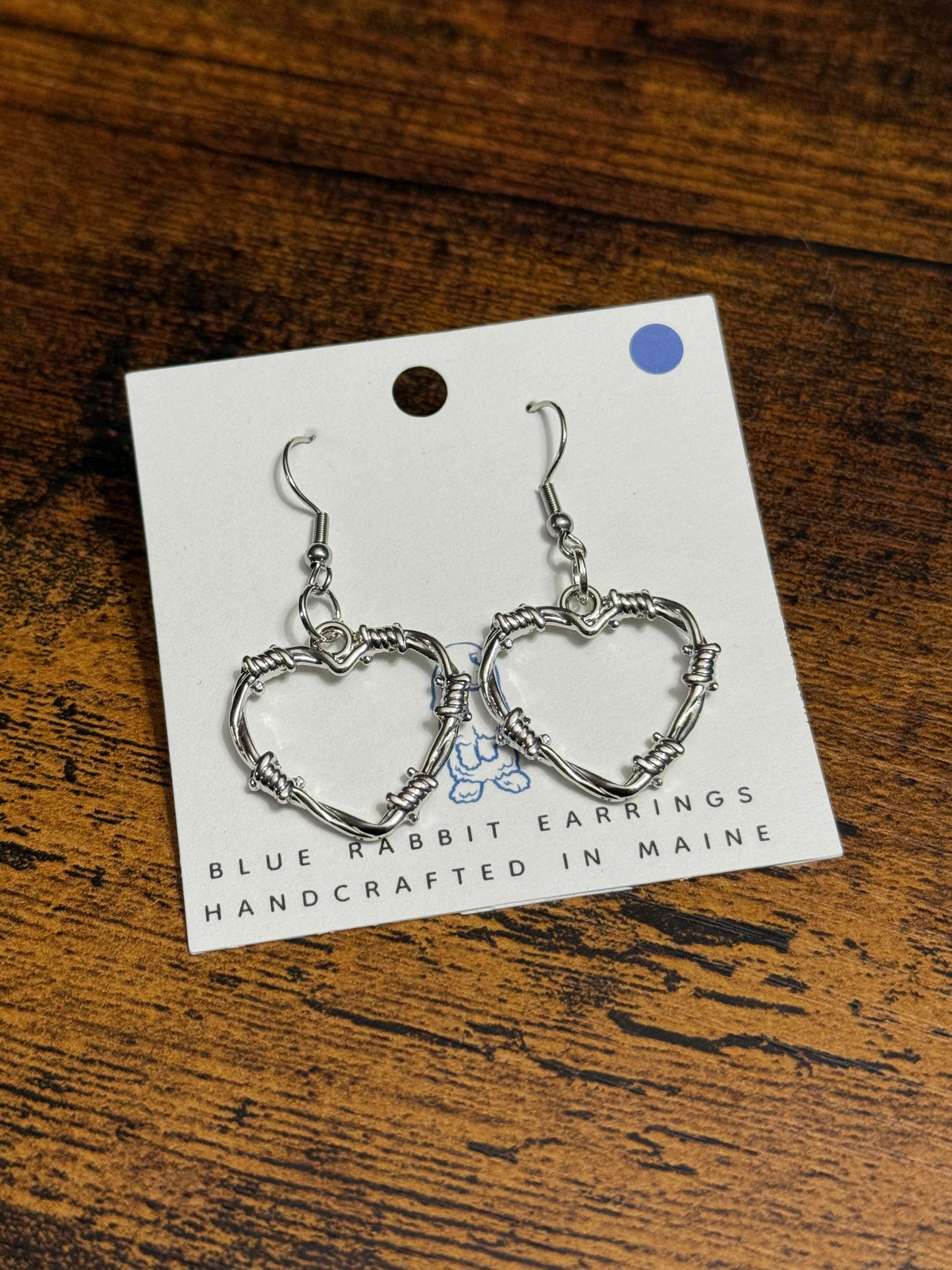 Antique Silver Barbed Wire Heart Earrings