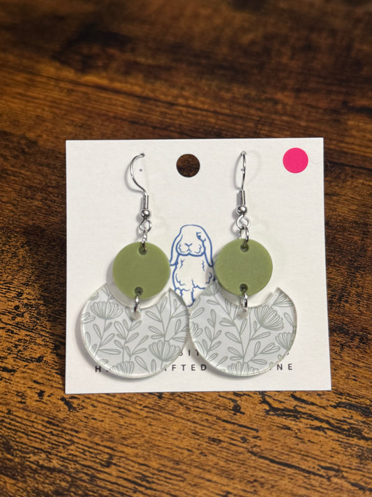 Acrylic Green Floral Earrings