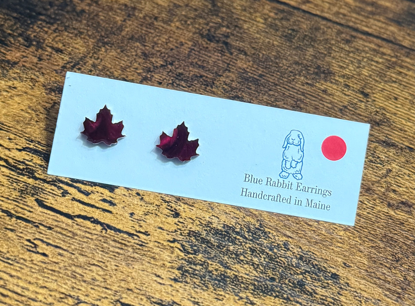 Acrylic Maroon Leaf Studs