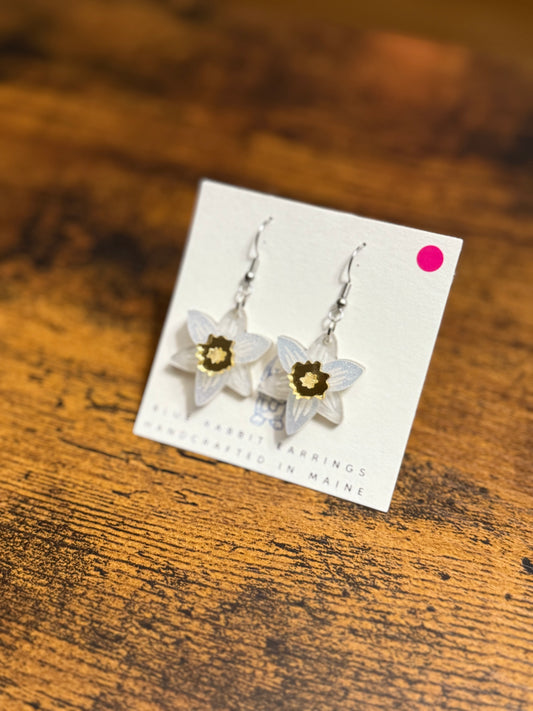 Acrylic White Daffodil Earrings
