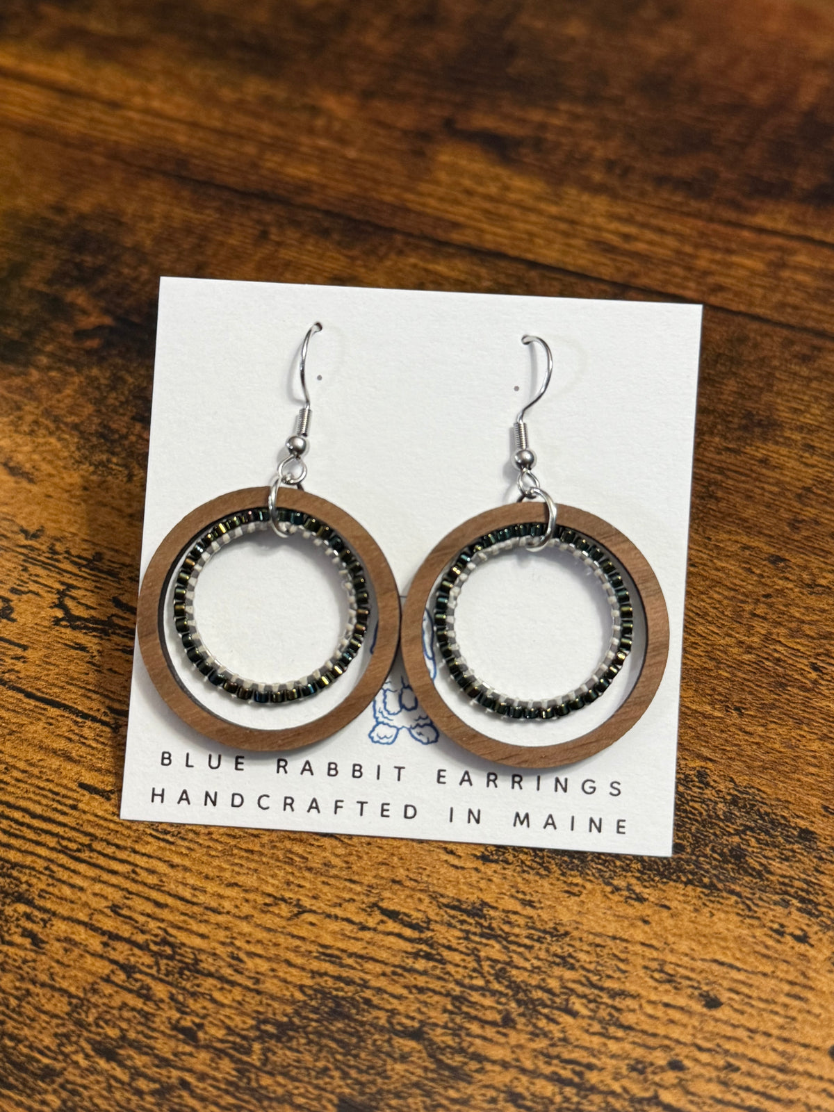 Walnut & Seed Bead Hoop Earrings