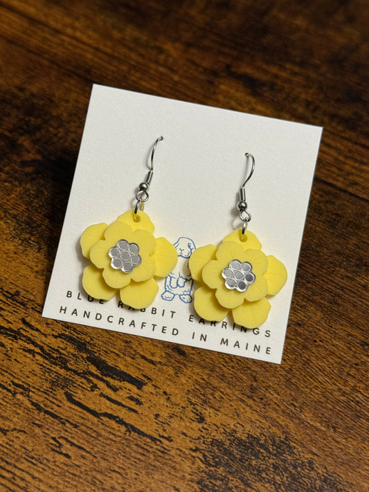 Acrylic Yellow Flower Earrings
