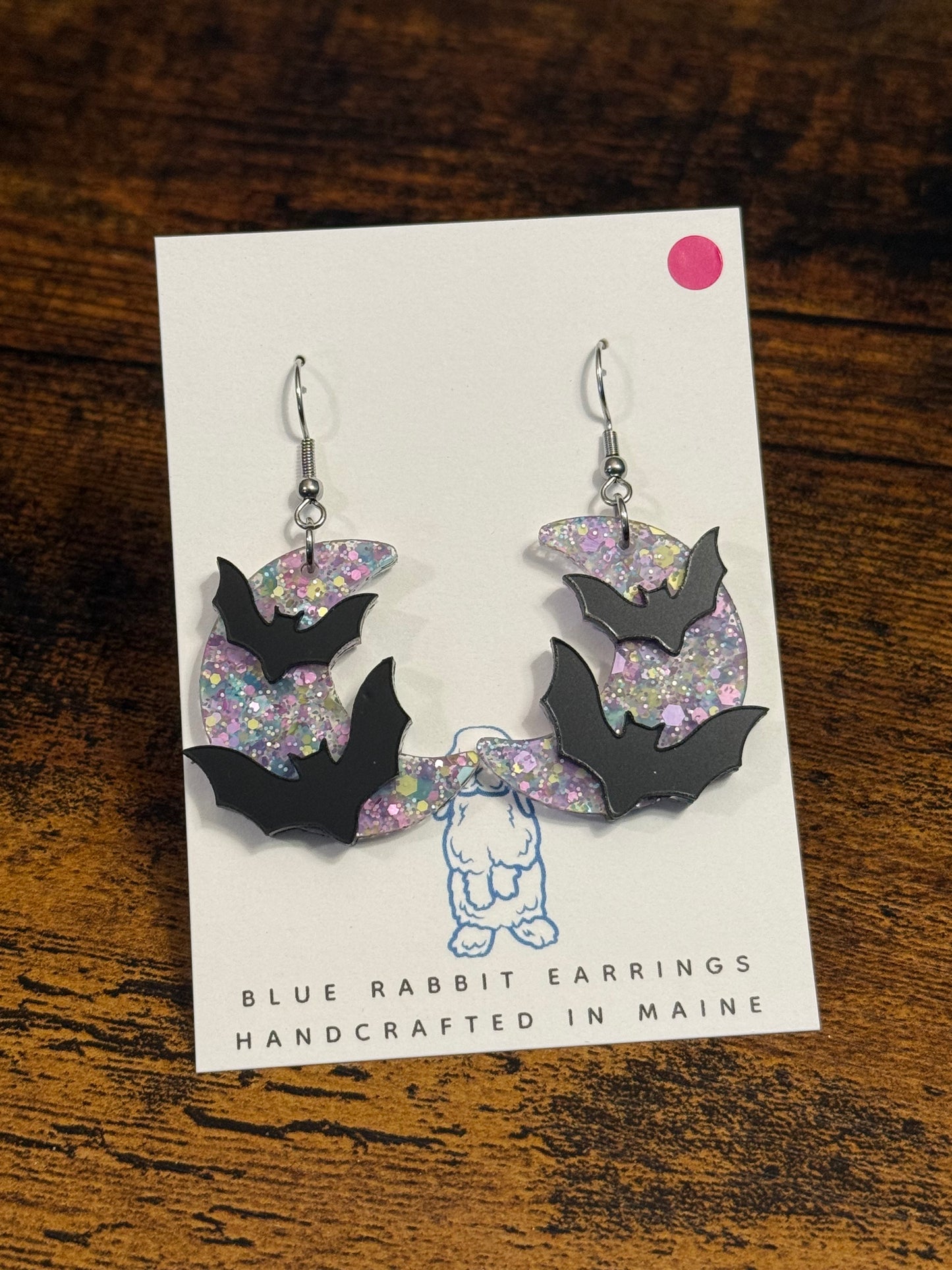 Acrylic Moon & Bat Earrings