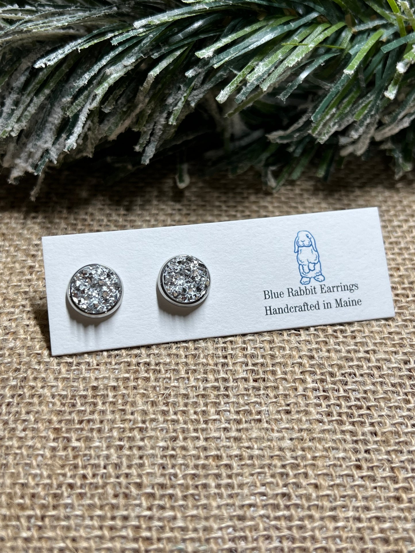 Silver Druzy Studs 10mm