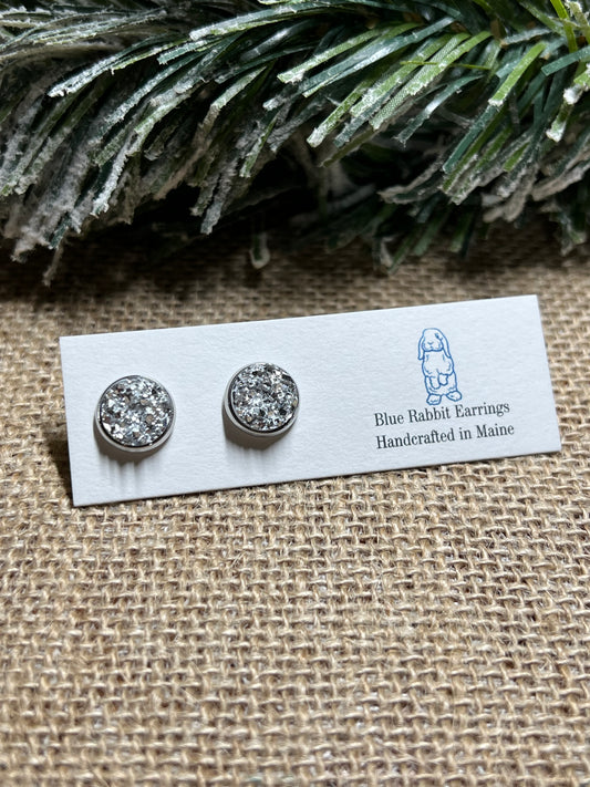 Silver Druzy Studs 10mm