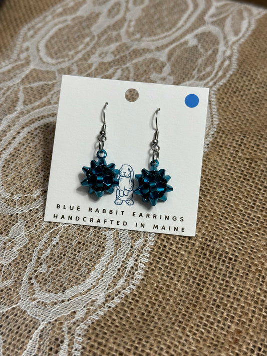 Blue Christmas Bow Earrings