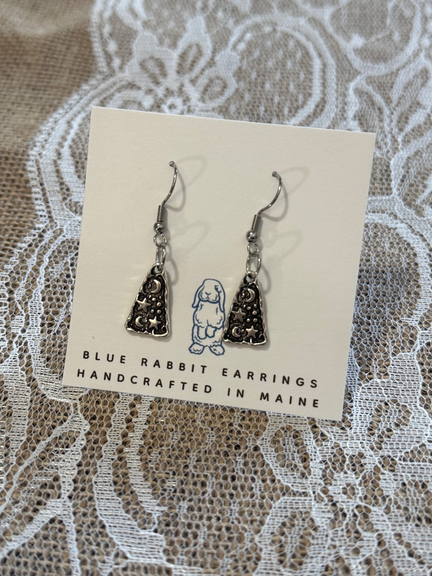 Antique Silver Star & Moon Earrings