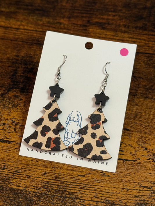 Acrylic Leopard Print Tree Earrings