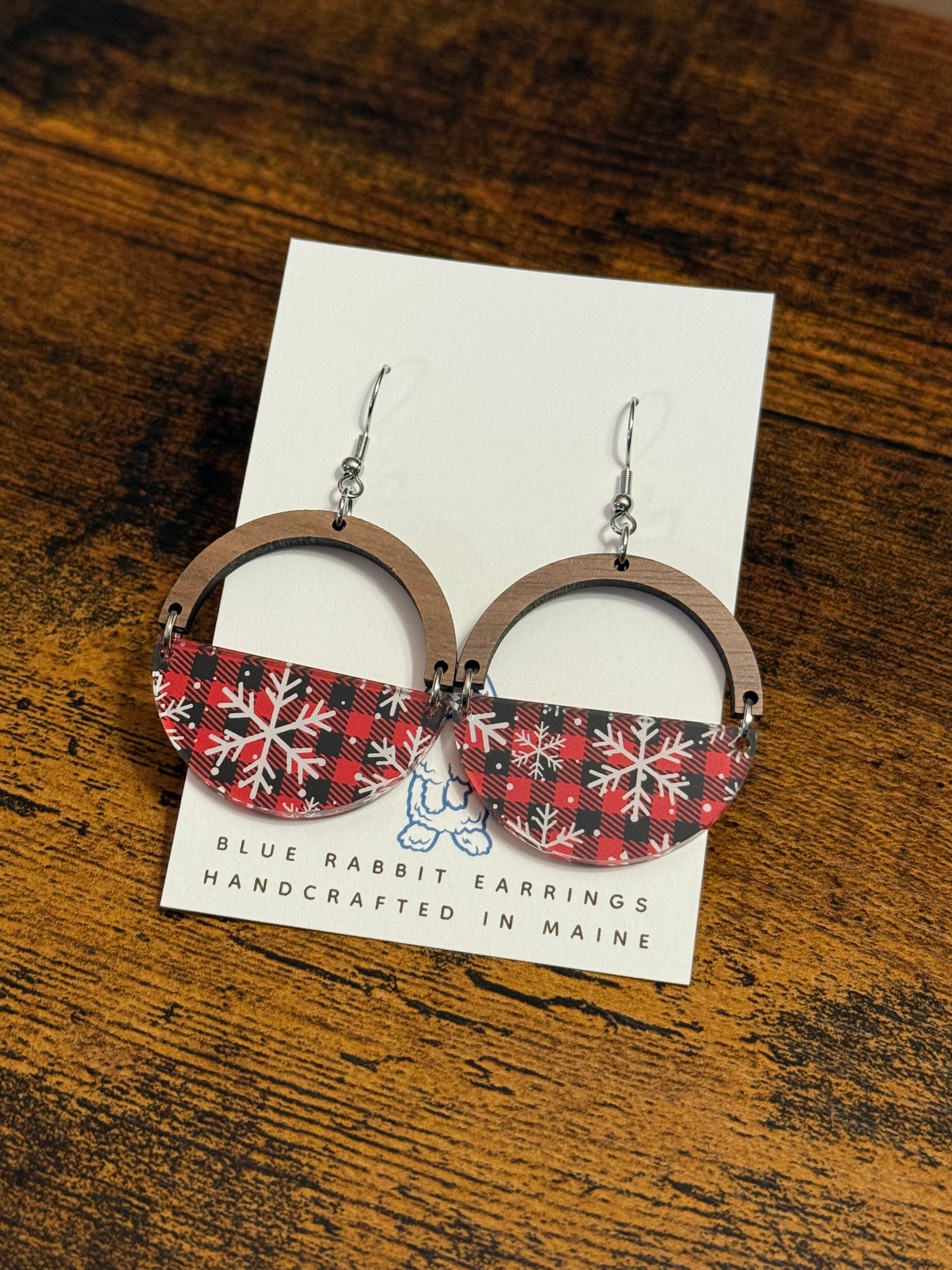 Acrylic Snowflake & Buffalo Plaid Earrings