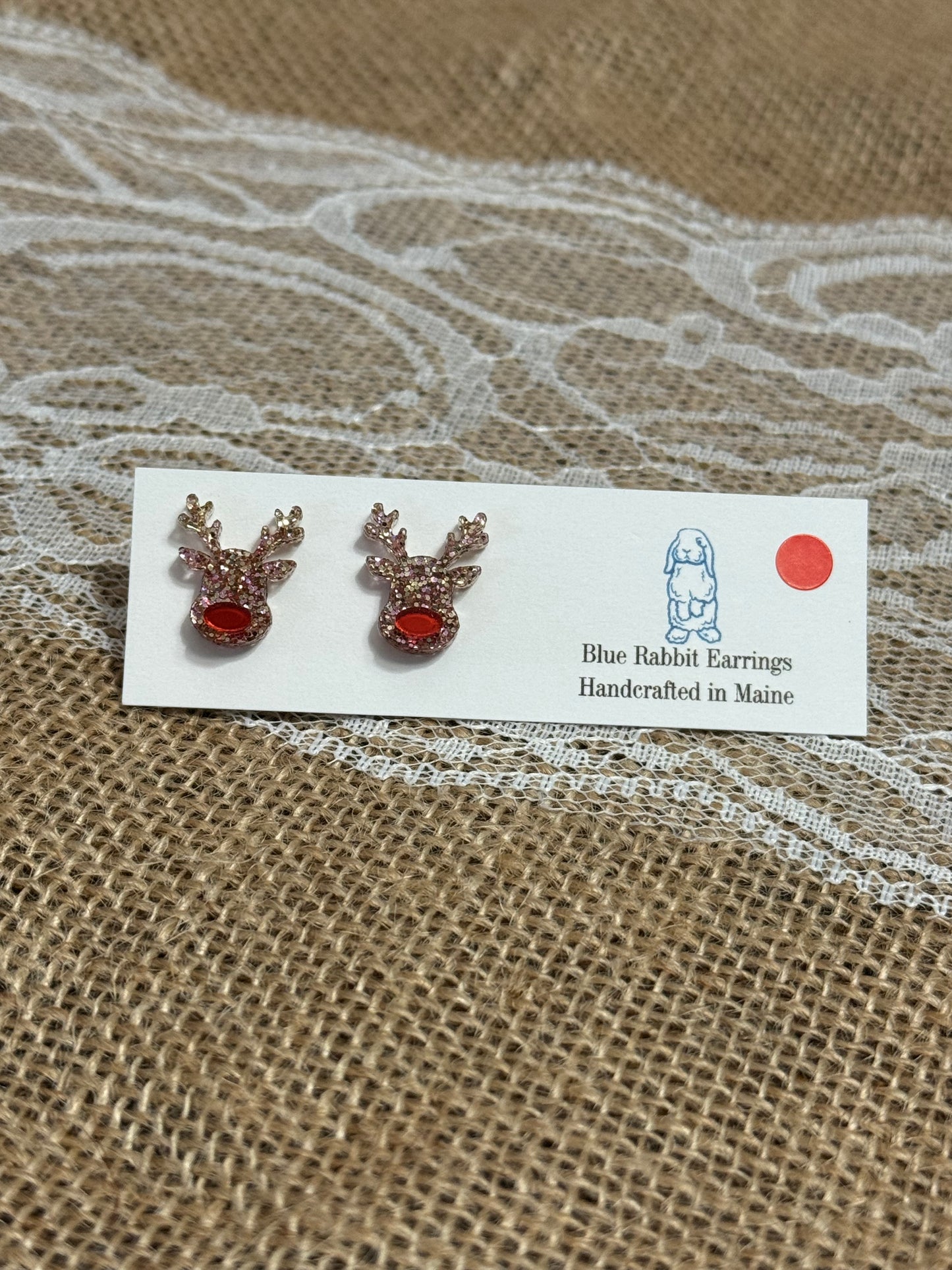 Acrylic Red Nose Reindeer Studs