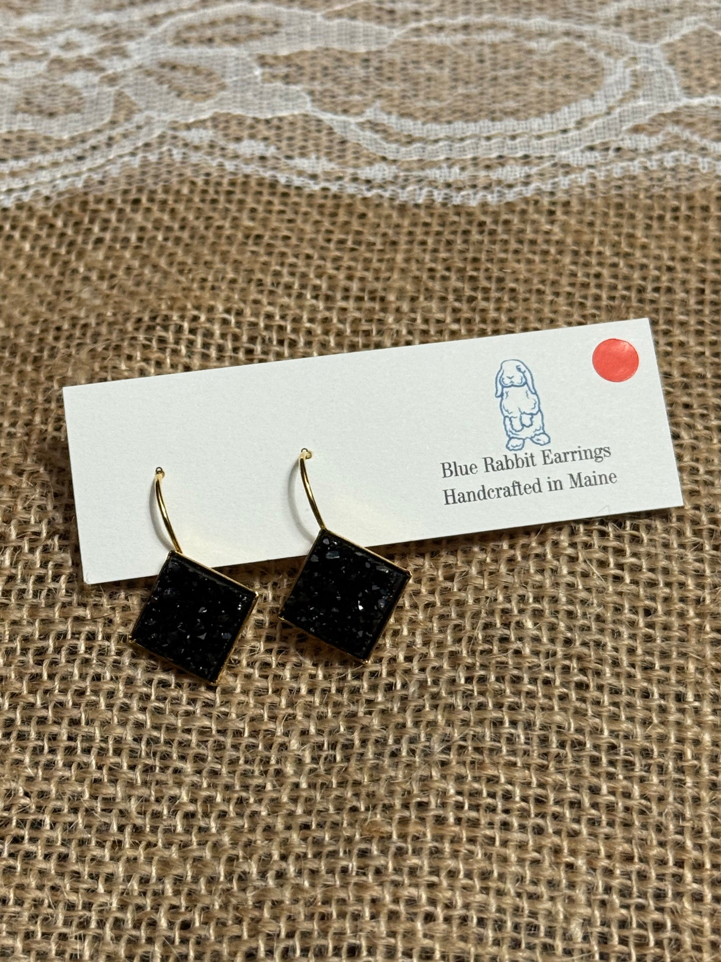 Black Druzy Gold Leverbacks 12mm