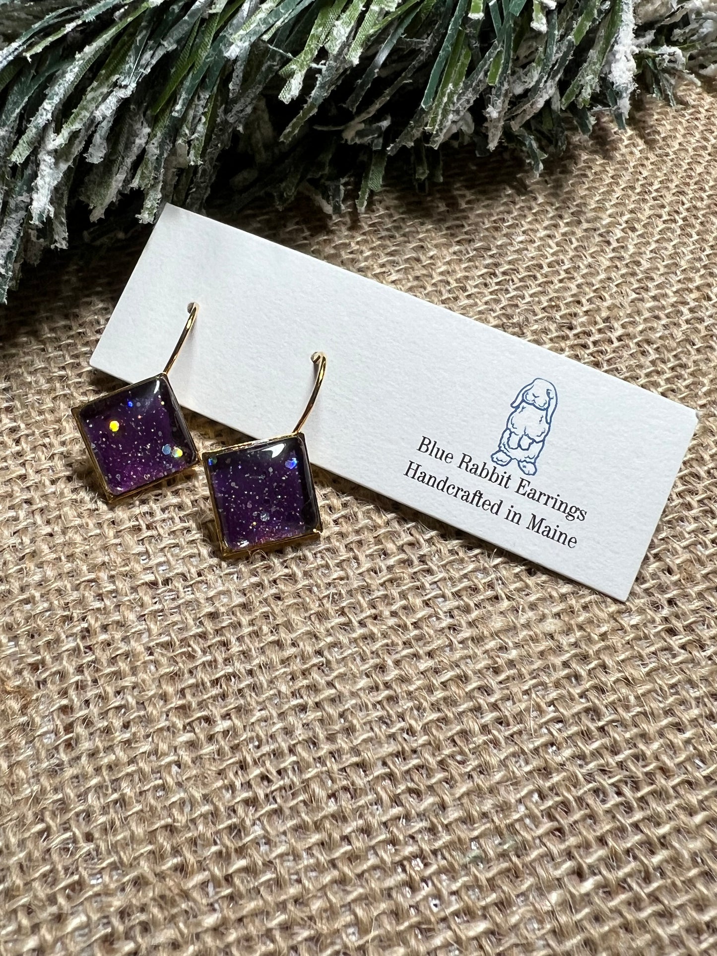 Purple Glitter Square Lever backs 12mm