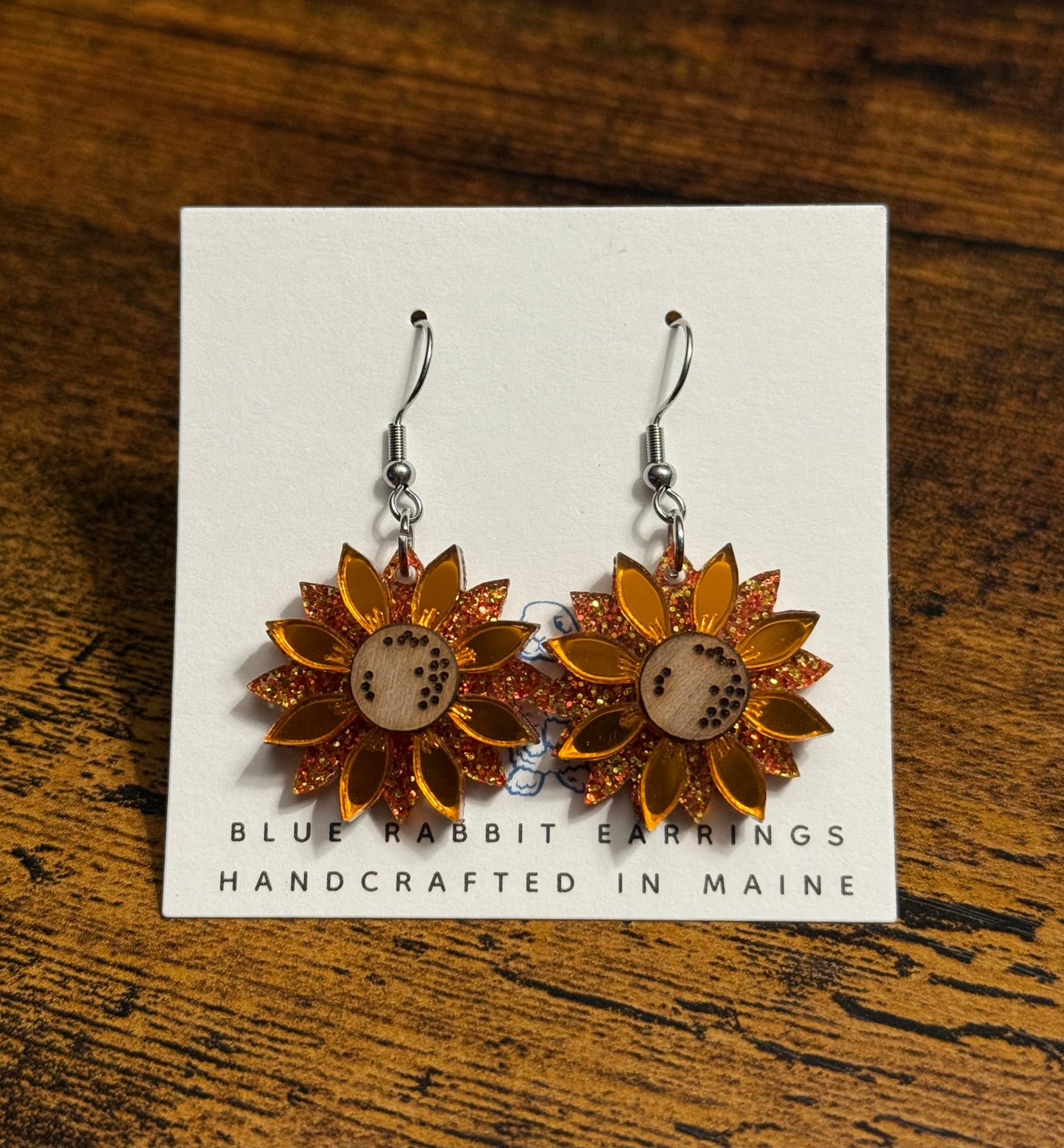 Acrylic Orange Sunflower Earrings