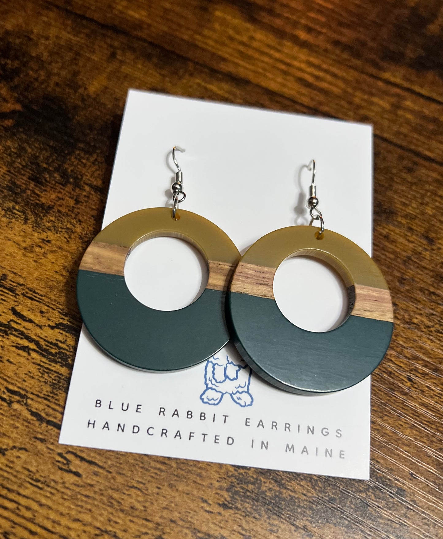 Olive & Deep Teal Acrylic & Wood Hoops