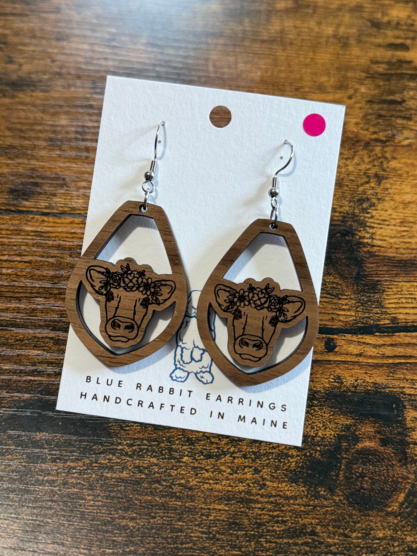 Walnut Cow Earrings