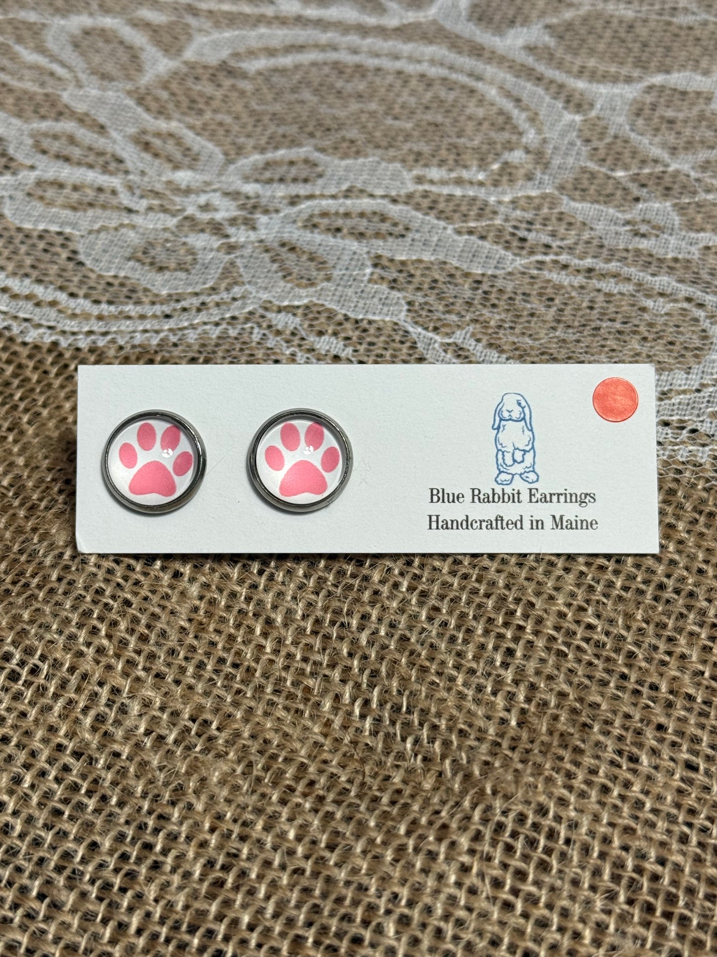Pink Paw Print Studs 12mm