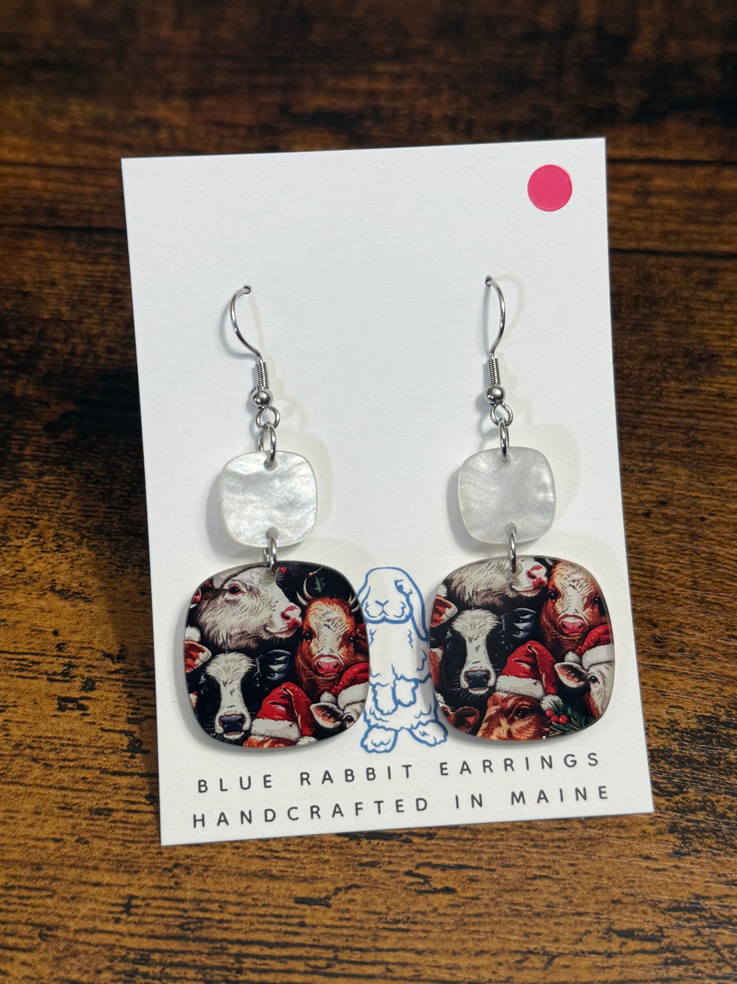 Acrylic Christmas Cow Earrings