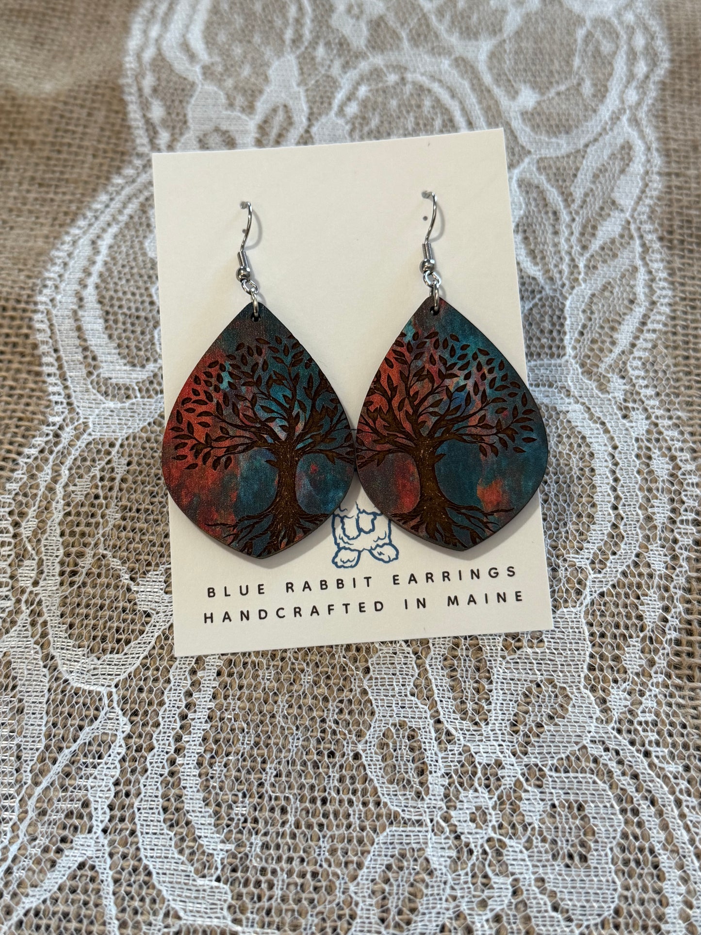 Wood Rustic Copper Tree Earrings