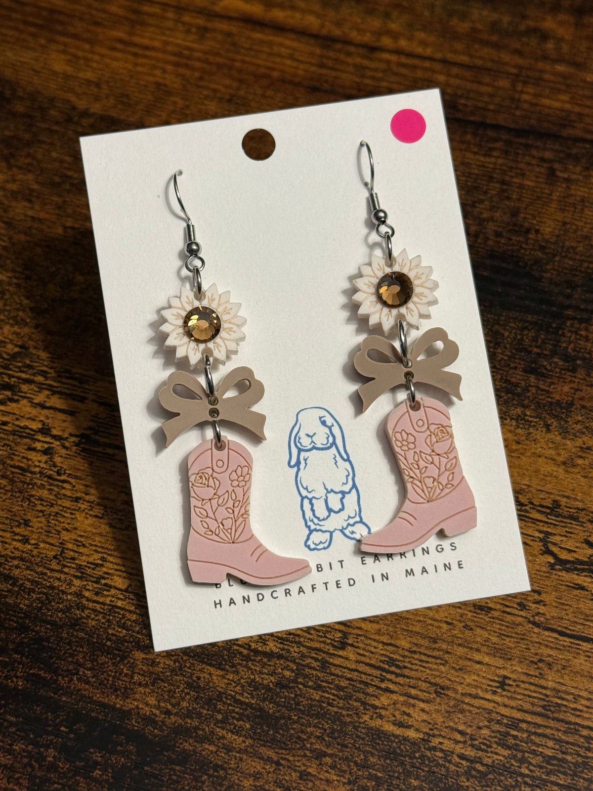 Acrylic Blush Cowgirl Boots Earrings