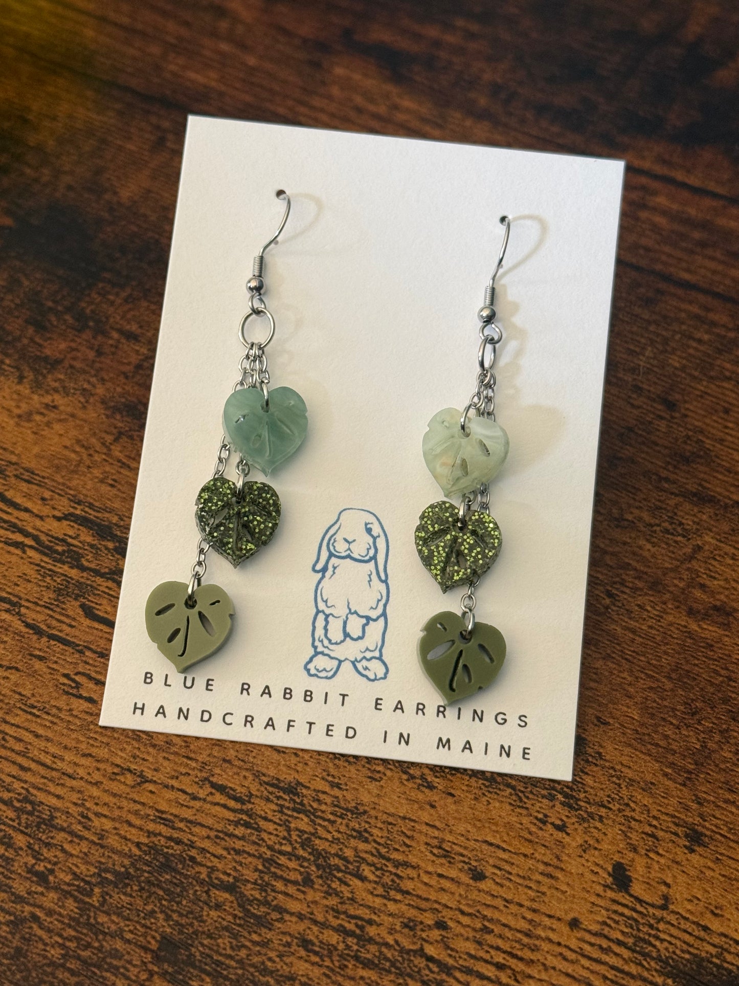 Acrylic Pothos Leaf Tassel Earrings