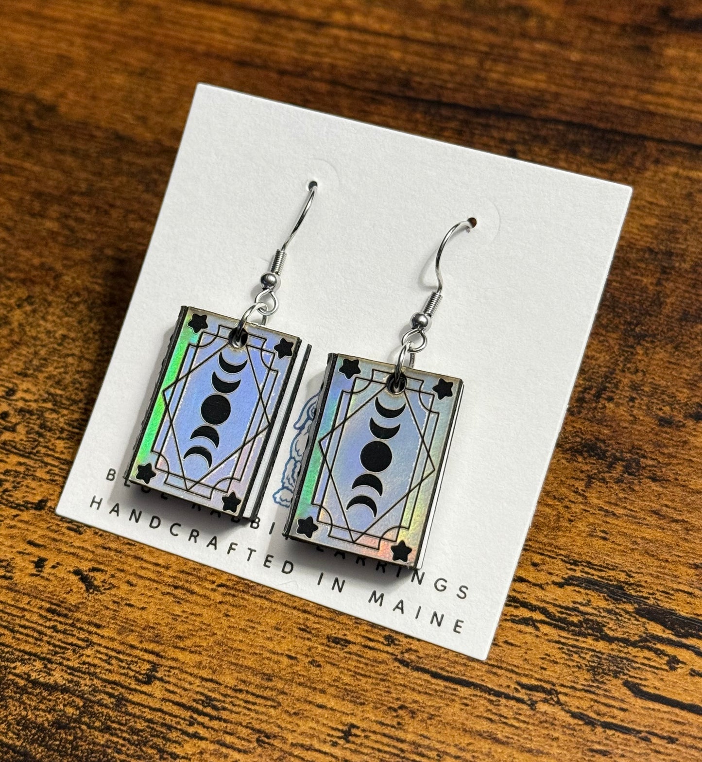 Holographic Leatherette Celestial Book Earrings