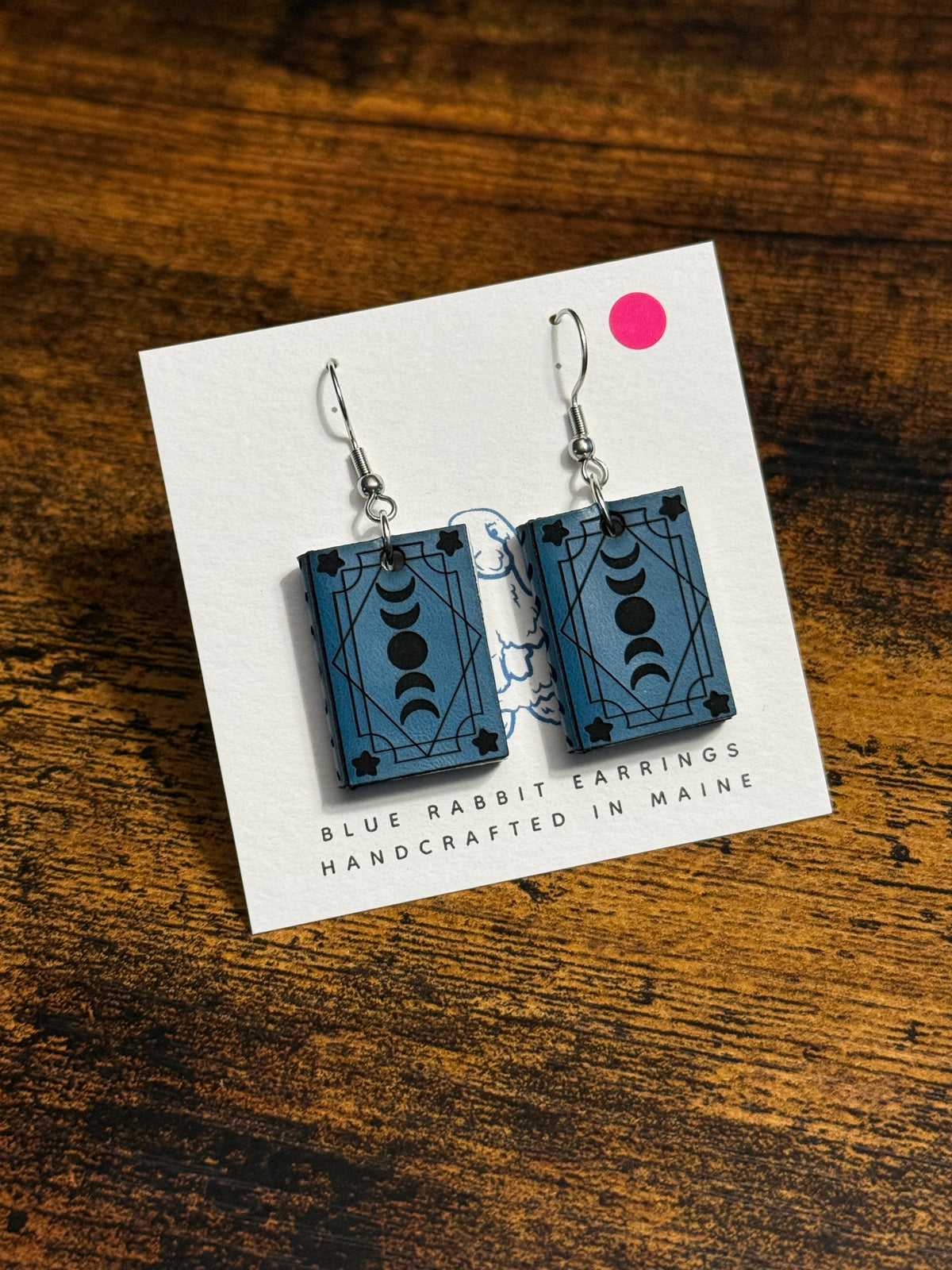 Blue Leather Celestial Book Earrings