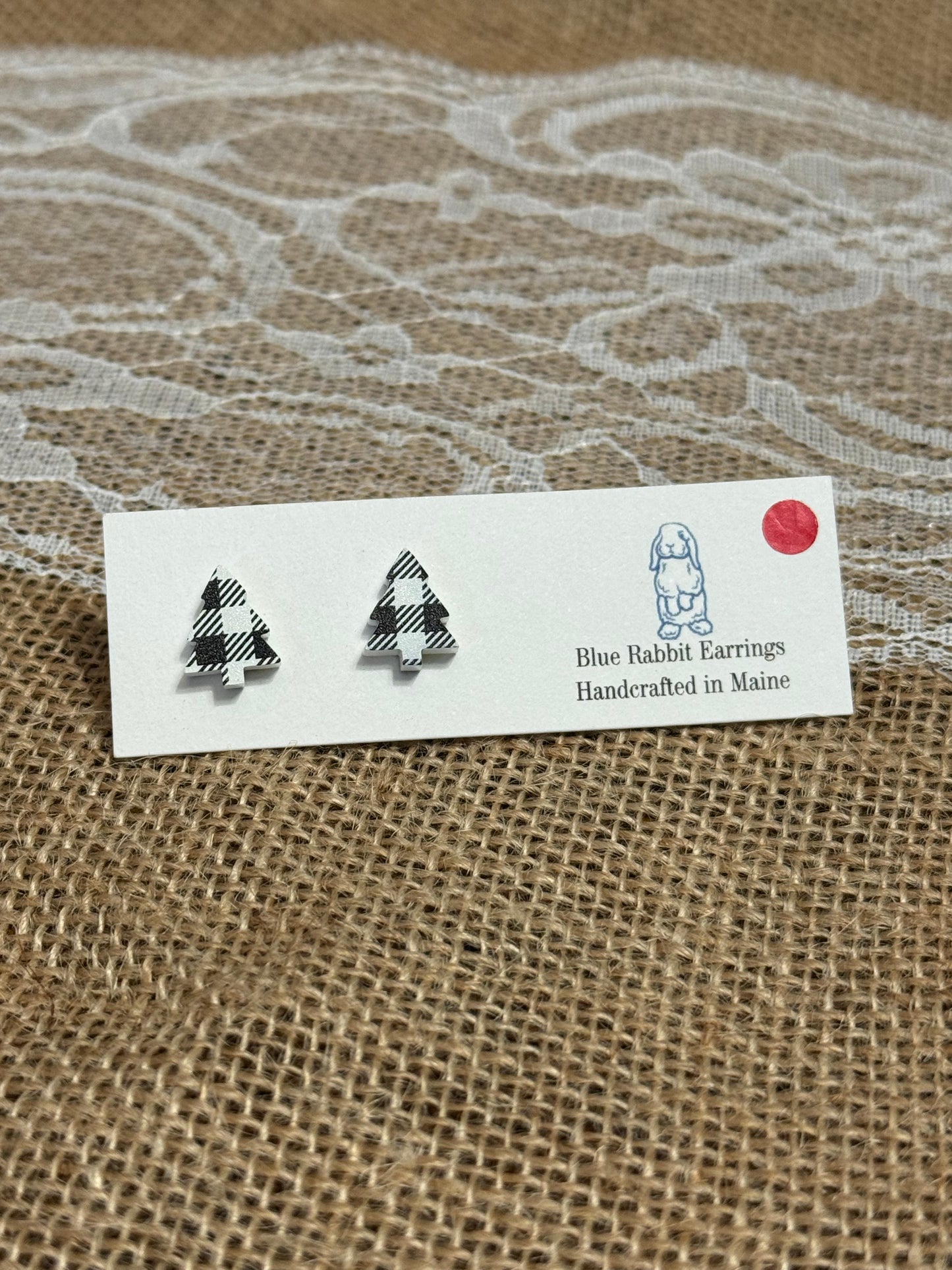 White Plaid Tree Studs