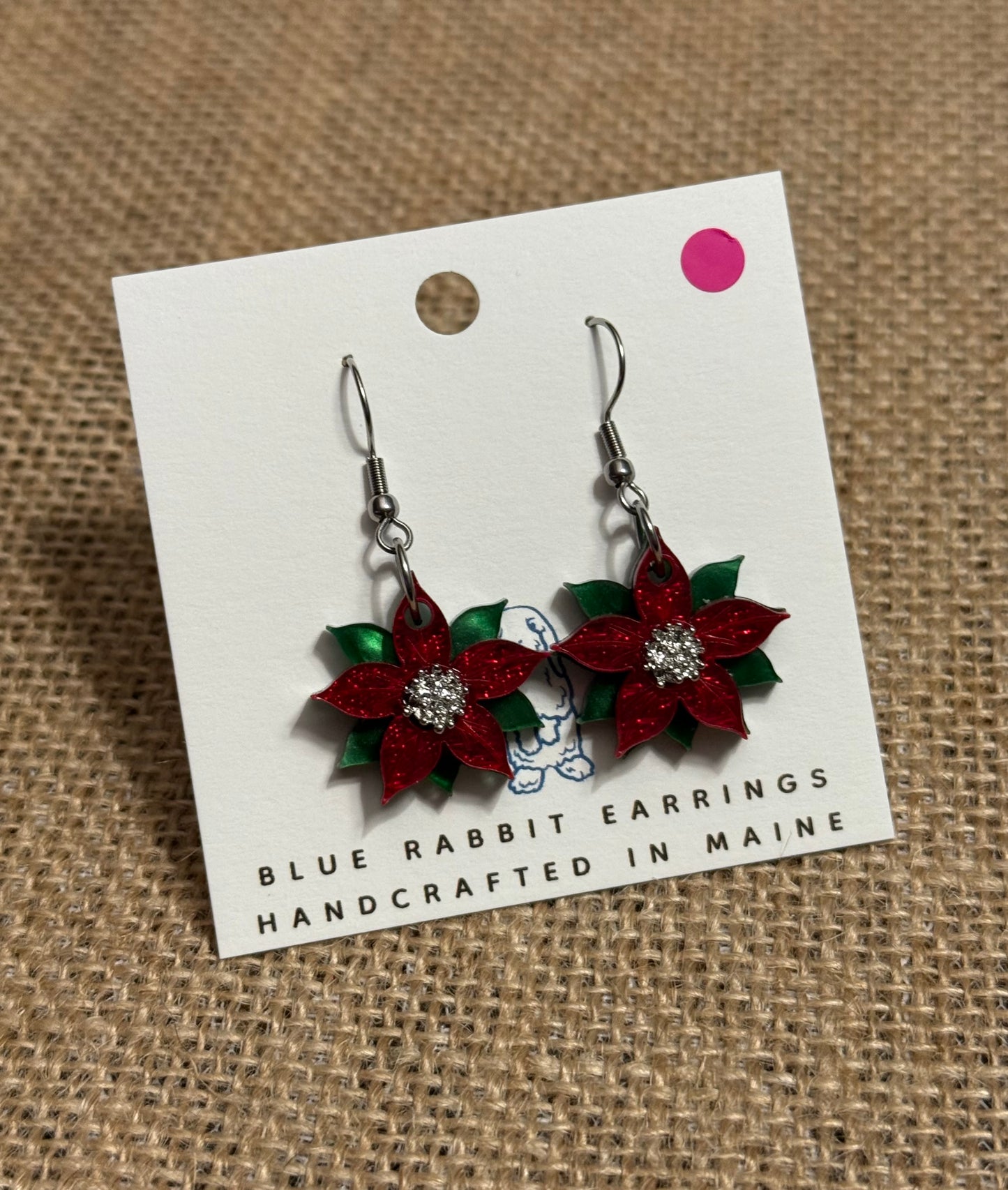 Acrylic Poinsettia Earrings-Silver