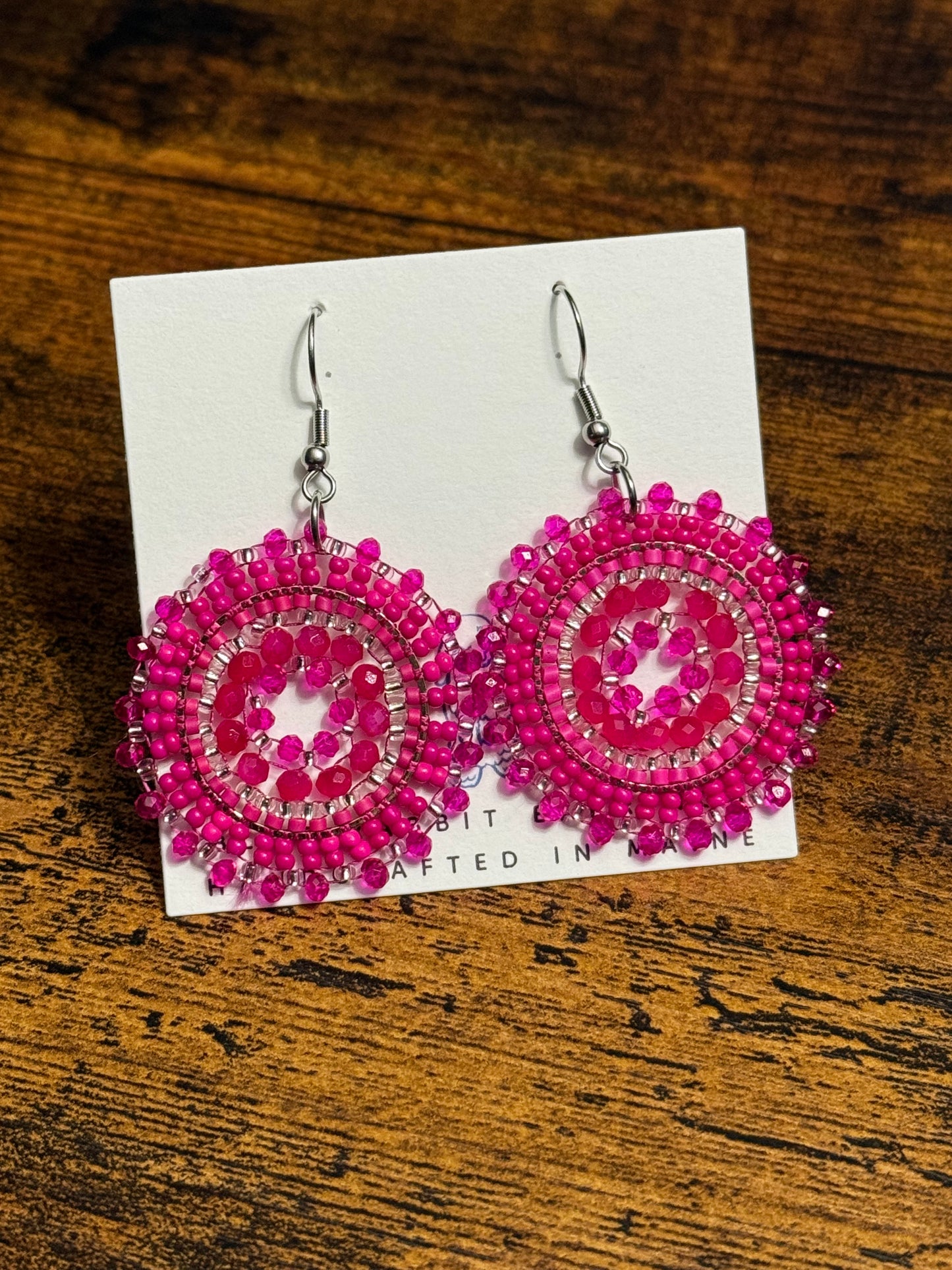 Beaded Pink Medallion Earrings