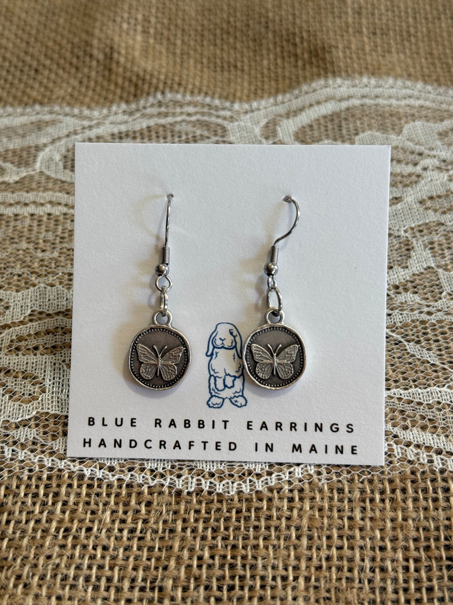 Antique Silver Butterfly Earrings