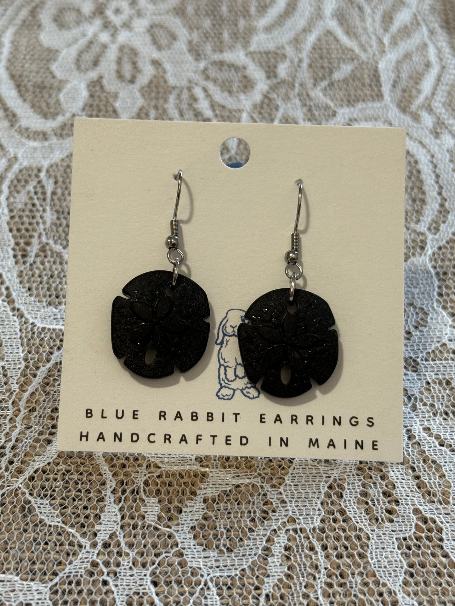 Black Sand Dollar Sea Glass Earrings