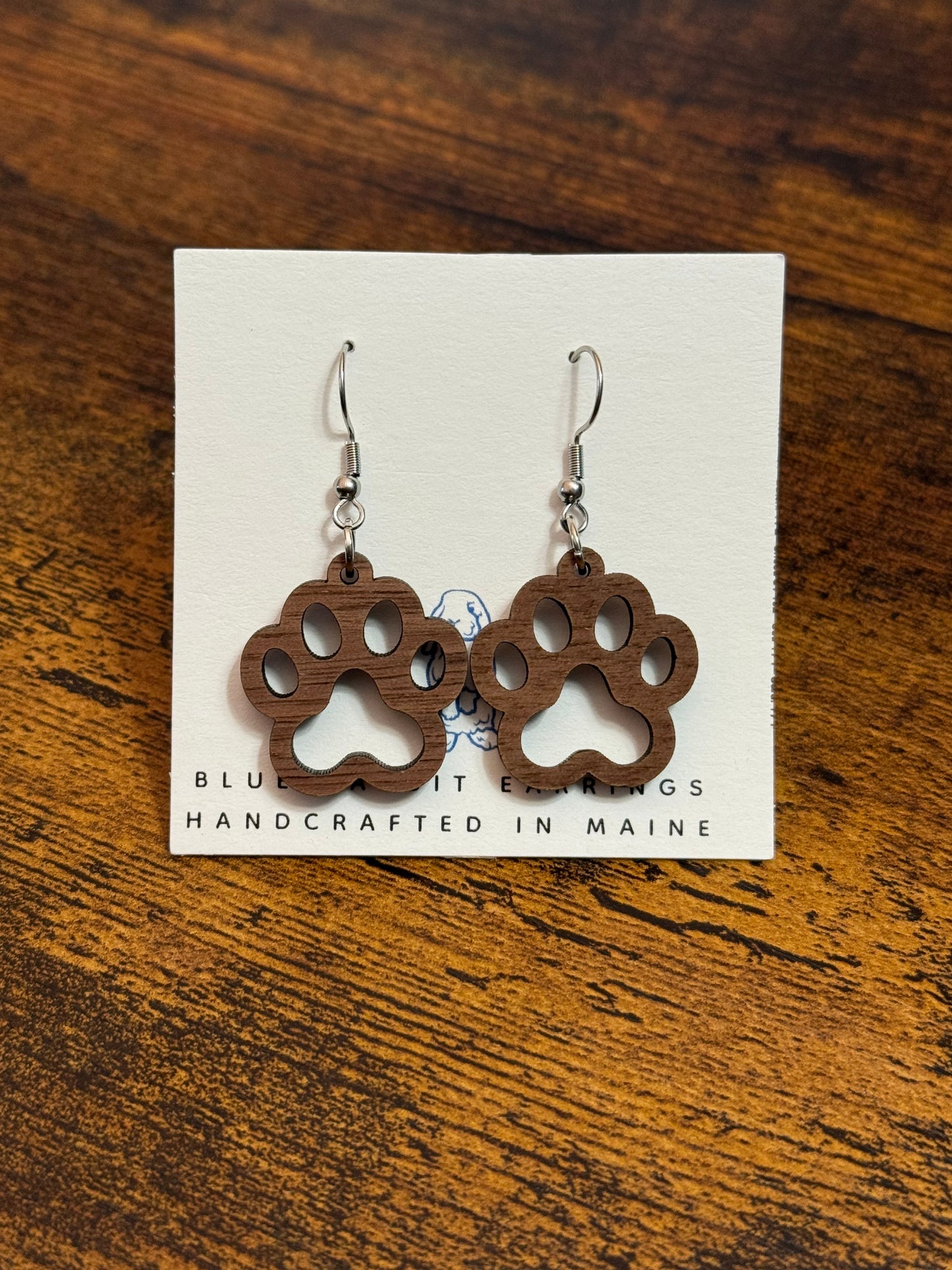 Walnut Paw Print Earrings